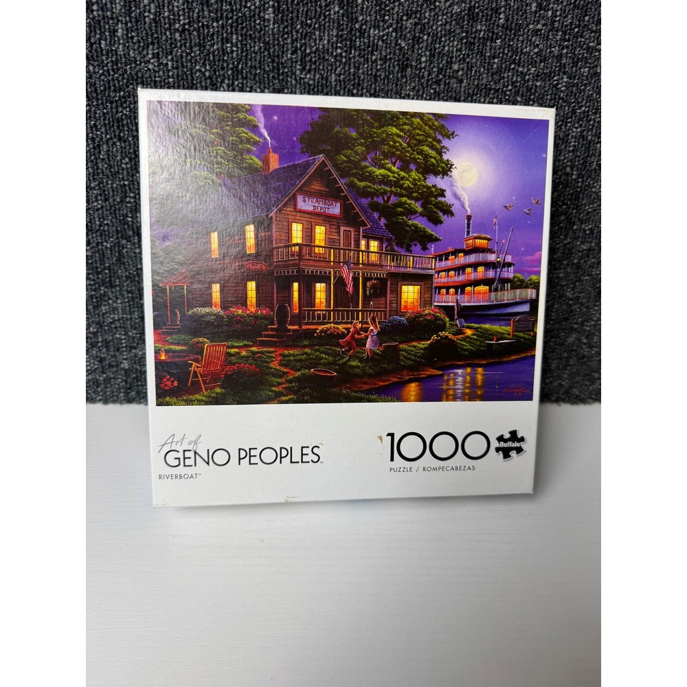 Buffalo Art of Geno Peoples Riverboat 1000 Piece Puzzle 26.75x19.75 Complete